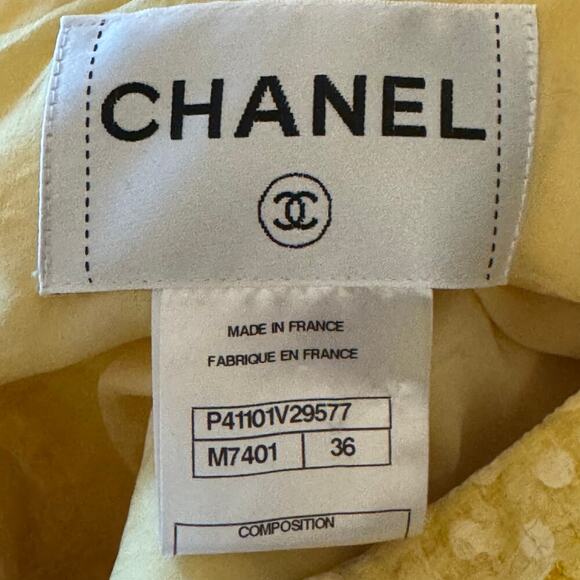 Chanel Women Yellow Skirt Set Cropped Boxy Jacket Jackie Neckline FR 36 US 4 - Picture 4 of 15